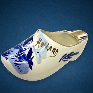 Vintage Delft Blauw Holland Dutch White and Blue Windmill Clog Ashtray